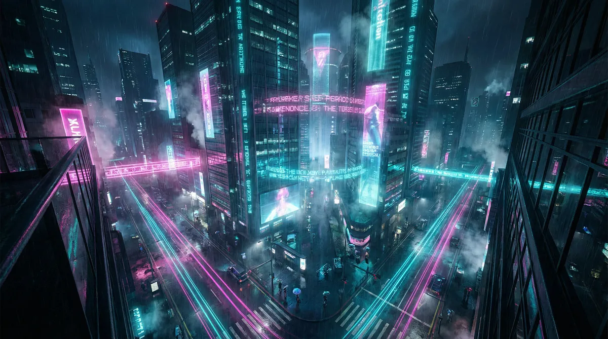 蜜桃视频在线播放 竖屏短剧平台首页背景 - 赛博朋克都市夜景